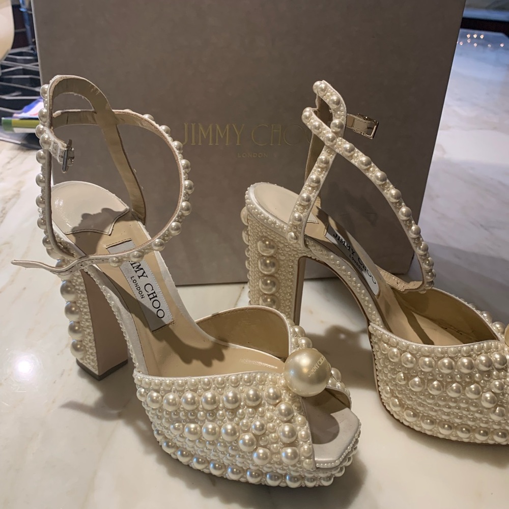 Jimmy choo Sacaria 120mm pearly stud platform sandals